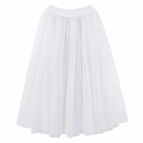 Women 5-Layer Ballet Bubble Tutu Skirt Long White Gauze Skirts Dance Performance Costume, 71cm