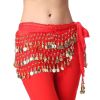 Chiffon Red Belly Dance Scarf With Dangling Gold Coins Belt Skirt 158 Coins