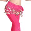 Chiffon Rose Pink Belly Dance Scarf With Dangling Gold Coins Belt Skirt