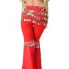 Chiffon Red Belly Dance Scarf With Dangling Gold Coins Belt Skirt 158 Coins