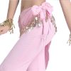 Chiffon Pink Belly Dance Scarf With Dangling Gold Coins Belt Skirt