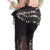 Chiffon Black Belly Dance Scarf With Dangling Gold Coins Belt Skirt