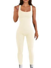 Women's Suspender Tank Top Tights (Option: Beige-S)