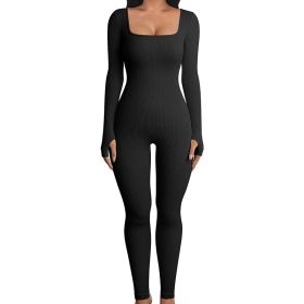 Seamless Jumpsuit Long Sleeve Shapewear Hip Lift Yoga Jumpsuit Sports Jumpsuit Bodysuits (Option: Black-XL)