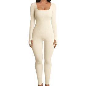 Seamless Jumpsuit Long Sleeve Shapewear Hip Lift Yoga Jumpsuit Sports Jumpsuit Bodysuits (Option: White-XL)