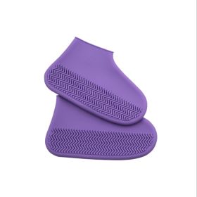 Men and women hiking slip wearable easy to carry silicone rain boots (Option: Purple S code-L)