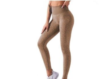 Leopard Print Yoga Fitness Leggings (Color: brown, size: S)