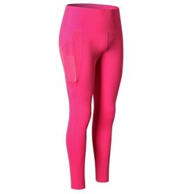 High Waist Out Pocket Yoga Pants Tummy Control Workout Running Yoga Leggings (Color: Rose, size: M)