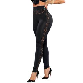 Lace Panel Side Leggings Yoga Pants (Color: Black, size: M)