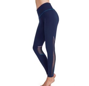 Mesh High Waist Tummy Control Leggings (Color: Navy, size: L)