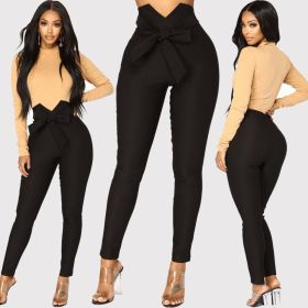 Women's Sexy Bow Slim Elastic Pants Trousers (Color: Khaki, size: S)