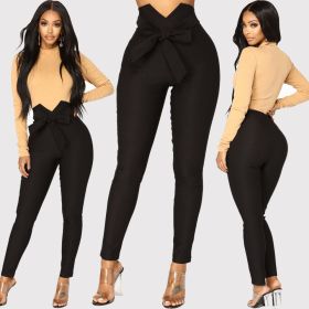 Women's Sexy Bow Slim Elastic Pants Trousers (Color: Black, size: M)