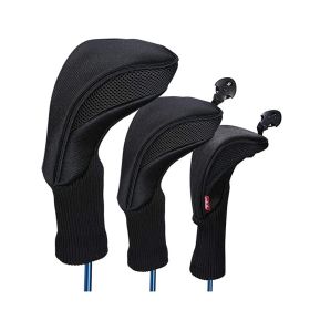 3pcs Golf Head Covers With Interchangeable Labels; Fits All Fairway And Driver Clubs; Golf Accessories (Color: Black)