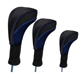 3pcs Golf Head Covers With Interchangeable Labels; Fits All Fairway And Driver Clubs; Golf Accessories (Color: Blue)