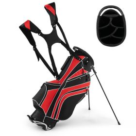 Golf Stand Cart Bag with 6-Way Divider Carry Pockets (Color: Red)