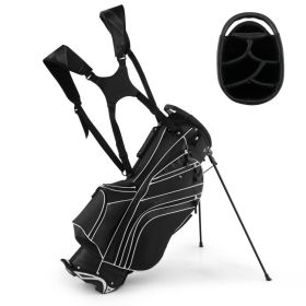 Golf Stand Cart Bag with 6-Way Divider Carry Pockets (Color: Black)