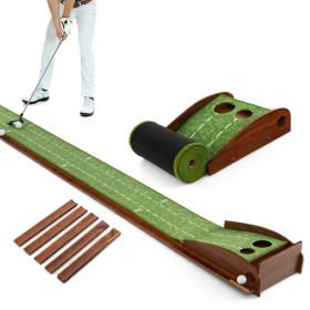 Indoor & Outdoor Golf Putting Mat Practice Training Aid with Auto Ball Return (Color: Green & Brown, Type: 2 Holes)