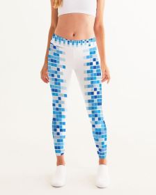 Blue and White Mosaic Square Style Women's Yoga Pants (Color: white base color, size: XS)