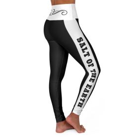 High Waisted Yoga Leggings, Black And White Salt Of The Earth Scroll Style Sports Pants (size: S)