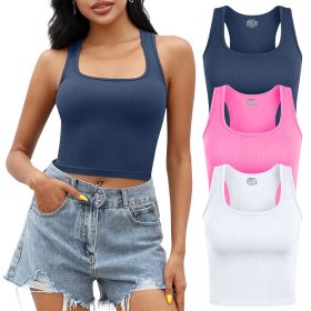 3-piece H-shaped vest (Color: NavyBlue+White+Pink, size: L)