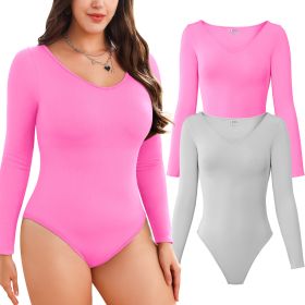 2-piece set Bikini shapewear long sleeved V-neck (Color: LightGrey+Pin, size: M)