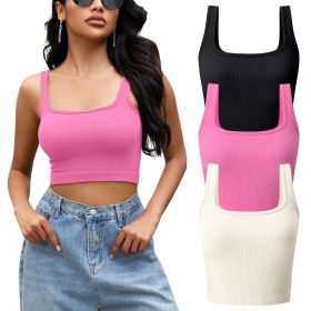 3 piece set of navel revealing vests (Color: Black+Pink+Beige, size: M)