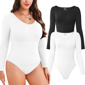 2-piece set Bikini shapewear long sleeved V-neck (Color: Black+White, size: M)