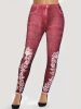 Plus Size Floral Print High Rise Leggings; Women's Plus Casual High Stretch Skinny Pants