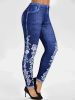 Plus Size Floral Print High Rise Leggings; Women's Plus Casual High Stretch Skinny Pants