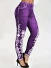 Plus Size Floral Print High Rise Leggings; Women's Plus Casual High Stretch Skinny Pants