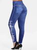 Plus Size Floral Print High Rise Leggings; Women's Plus Casual High Stretch Skinny Pants